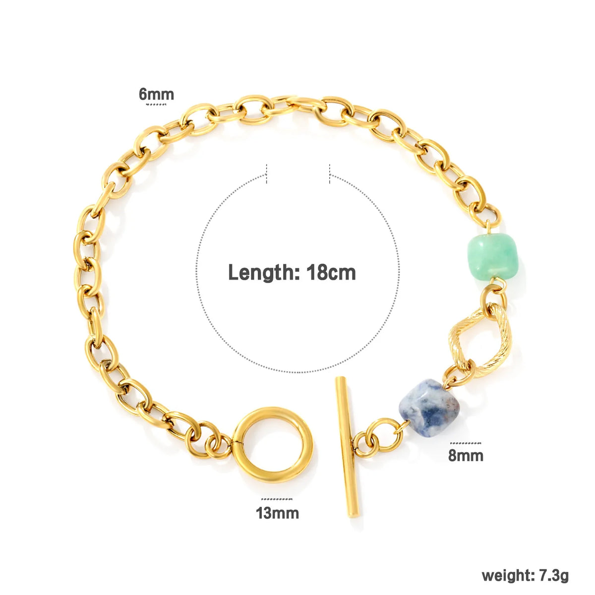 Wholesale Chunky Oval Link Natural Stone Toggle Bracelet | 18K Gold Plated