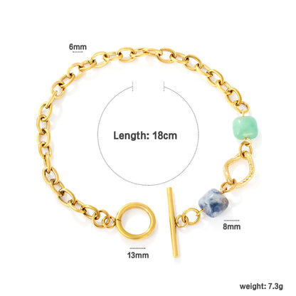 Wholesale Chunky Oval Link Natural Stone Toggle Bracelet | 18K Gold Plated