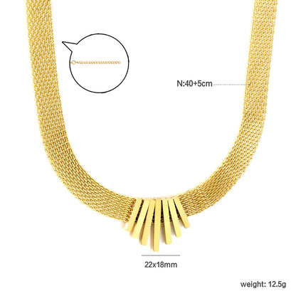 22*18mm black oil drop/golden long and short vertical bar accessories 8mm mesh chain necklace 40+5cm+6mm round plaque gold color