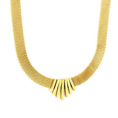 22*18mm black oil drop/golden long and short vertical bar accessories 8mm mesh chain necklace 40+5cm+6mm round plaque gold color