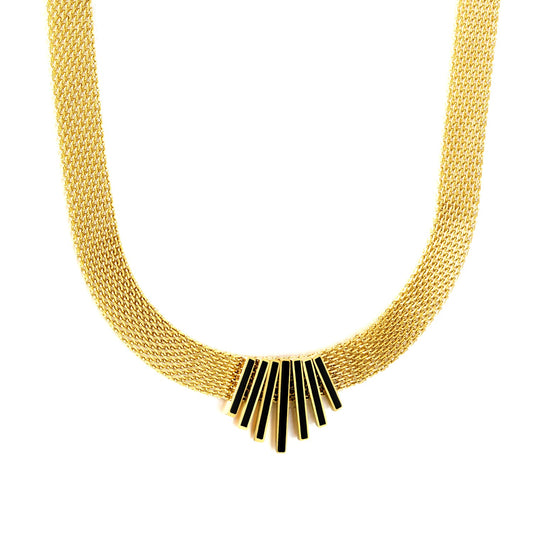 22*18mm black oil drop/golden long and short vertical bar accessories 8mm mesh chain necklace 40+5cm+6mm round plaque gold color