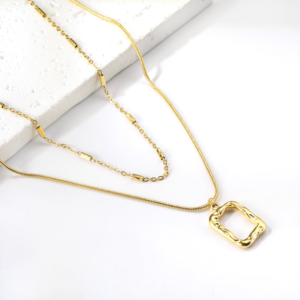 Wholesale Rectangle Hollow Circle Pendant + Matching Chain Necklace 41+38+5cm