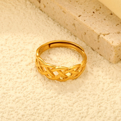6.8mm Multiple Cross Lines Simple 18K Gold Ring Weave Shape C-Rings Wholesale