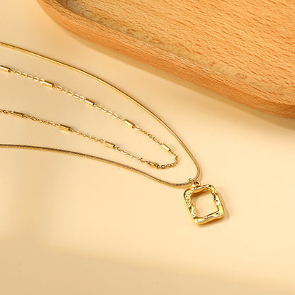 Wholesale Rectangle Hollow Circle Pendant + Matching Chain Necklace 41+38+5cm