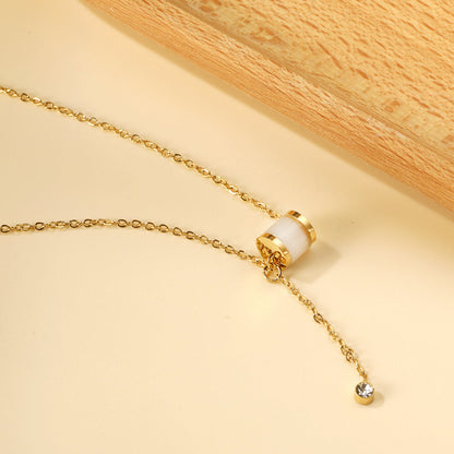 2024 New Year's 4 Circles & 1 Cylinder Accessory Pendant with Diamond Necklace 50cm