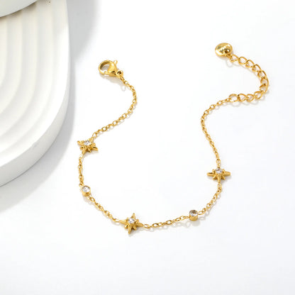 Radiant North 8mm Star Charm Zircon Bracelet Wholesale | 17+3cm Adjustable | 18K Gold Plated | MOQ 12 |