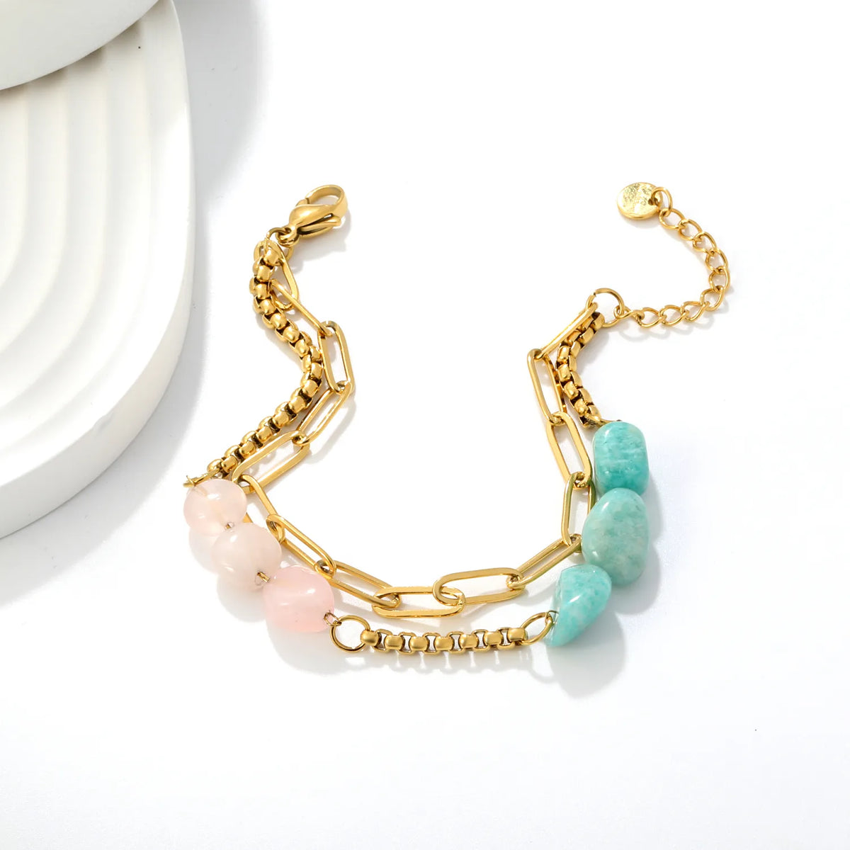 Boho Layered Natural Stone Bead Bracelet | Two Colors Option | 17+18+3cm Adjustable | Bulk Order MOQ 12
