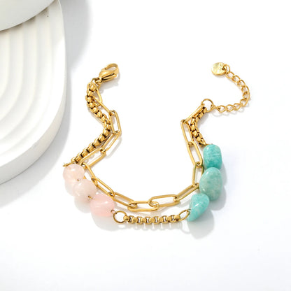 Boho Layered Natural Stone Bead Bracelet | Two Colors Option | 17+18+3cm Adjustable | Bulk Order MOQ 12