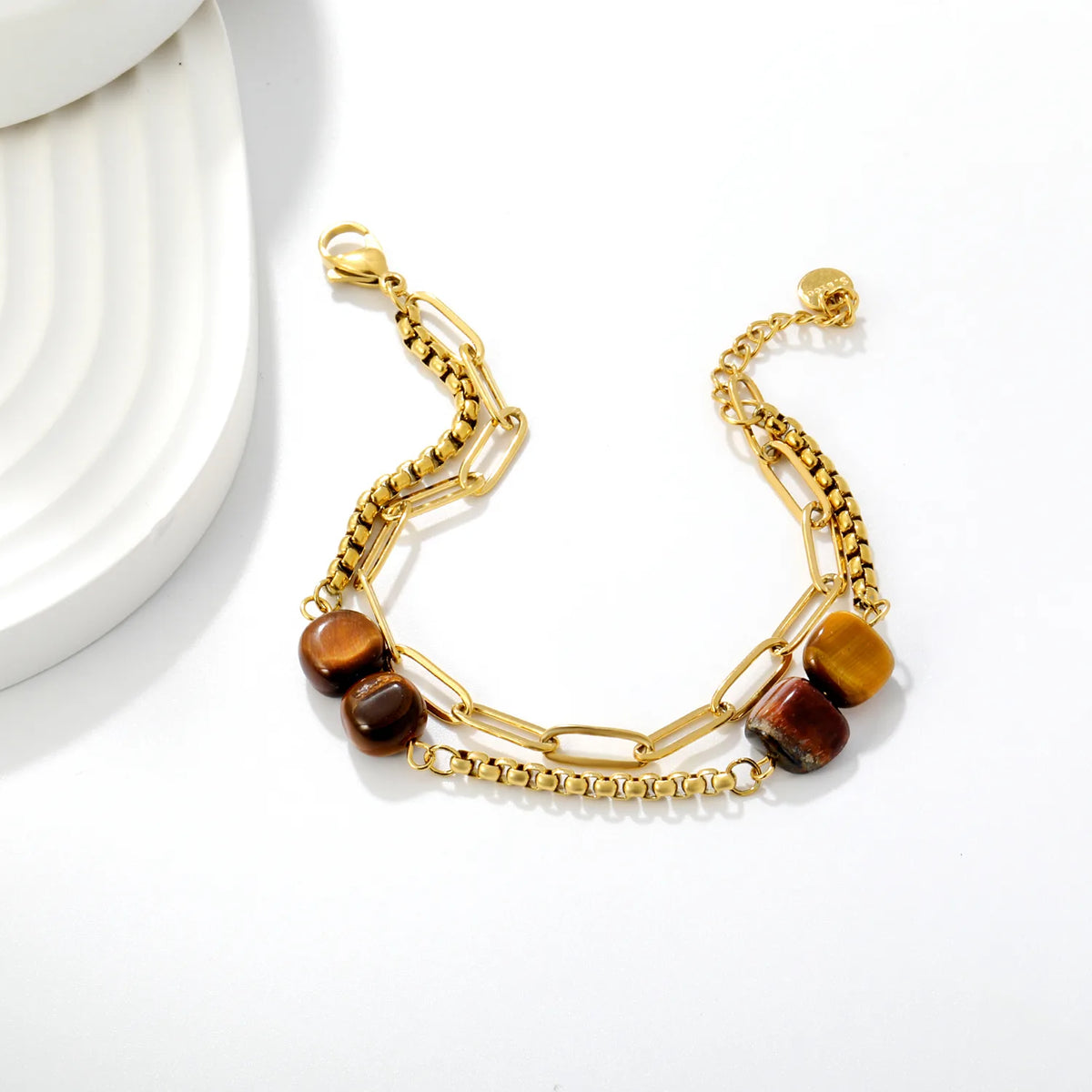 Boho Layered Natural Stone Bead Bracelet | Two Colors Option | 17+18+3cm Adjustable | Bulk Order MOQ 12
