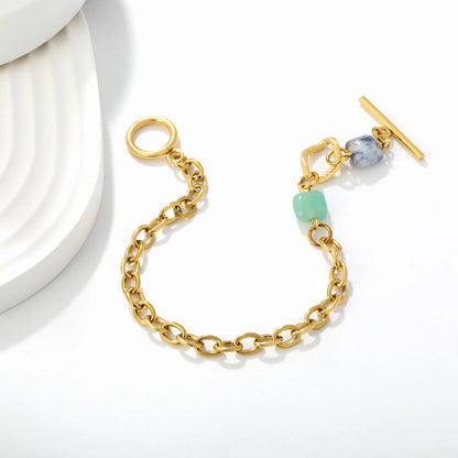 Wholesale Chunky Oval Link Natural Stone Toggle Bracelet | 18K Gold Plated