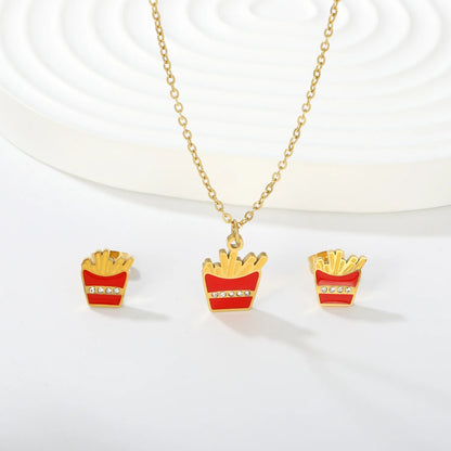 Cartoon  French Fries Design Jewelry Set | 18K Gold Plated Necklace & Stud Earrings | MOQ 12