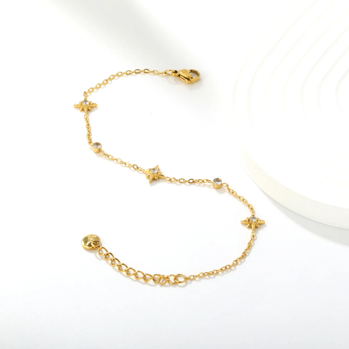 Radiant North 8mm Star Charm Zircon Bracelet Wholesale | 17+3cm Adjustable | 18K Gold Plated | MOQ 12 |