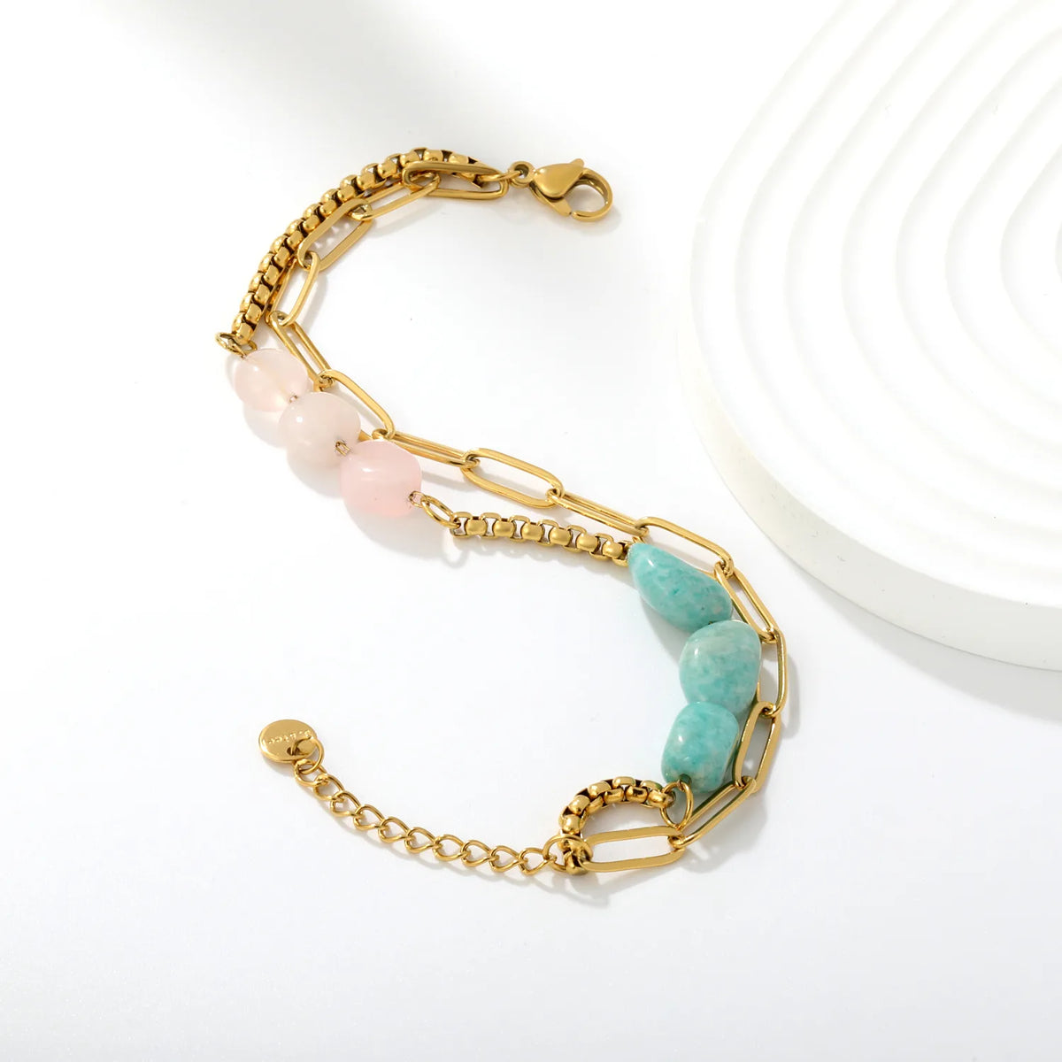 Boho Layered Natural Stone Bead Bracelet | Two Colors Option | 17+18+3cm Adjustable | Bulk Order MOQ 12