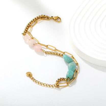 Boho Layered Natural Stone Bead Bracelet | Two Colors Option | 17+18+3cm Adjustable | Bulk Order MOQ 12