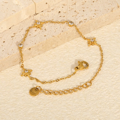 Radiant North 8mm Star Charm Zircon Bracelet Wholesale | 17+3cm Adjustable | 18K Gold Plated | MOQ 12 |