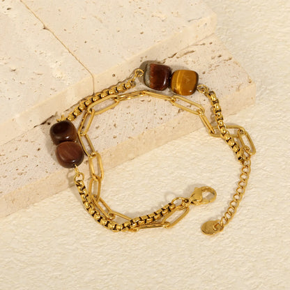 Boho Layered Natural Stone Bead Bracelet | Two Colors Option | 17+18+3cm Adjustable | Bulk Order MOQ 12