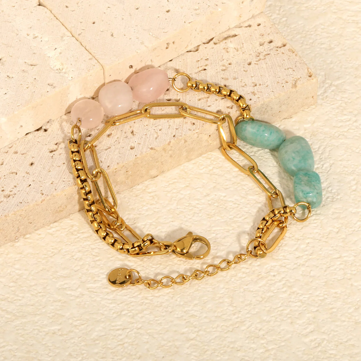 Boho Layered Natural Stone Bead Bracelet | Two Colors Option | 17+18+3cm Adjustable | Bulk Order MOQ 12