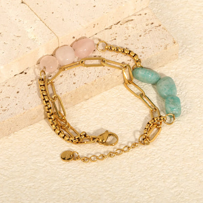 Boho Layered Natural Stone Bead Bracelet | Two Colors Option | 17+18+3cm Adjustable | Bulk Order MOQ 12