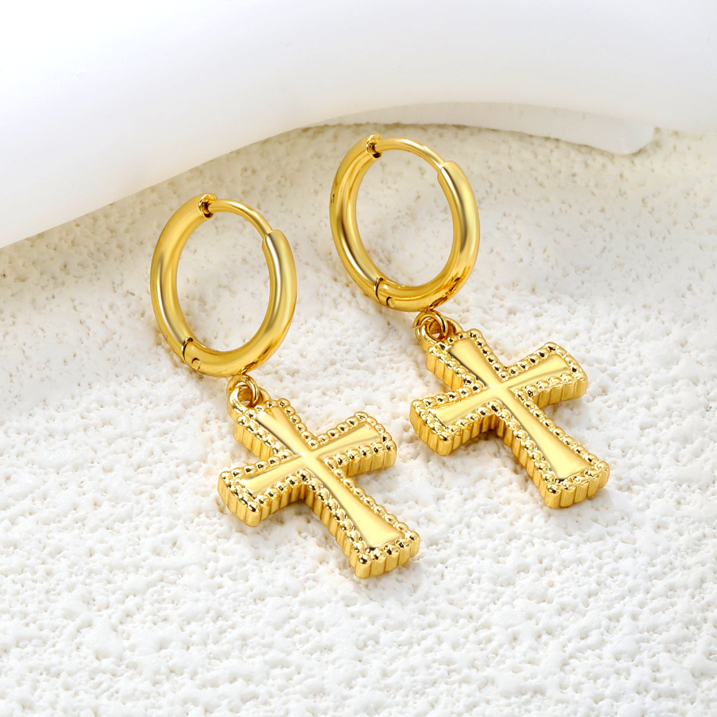 wholesale 18k Gold Plated Stainless Steel 13.9*20mm Cross Drop Earring Jewelry
