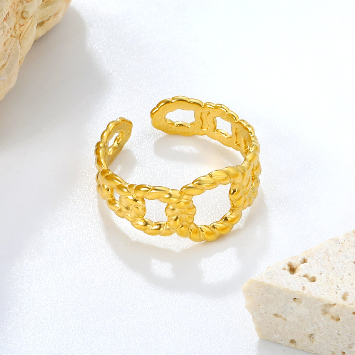 Stainless Steel 18k Gold Plated Adjustable Finger 10.4mm Rings Twisted Link Chain Open gift
