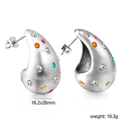 Teardrop Hollow with White Diamonds Earrings 16.2*26mm