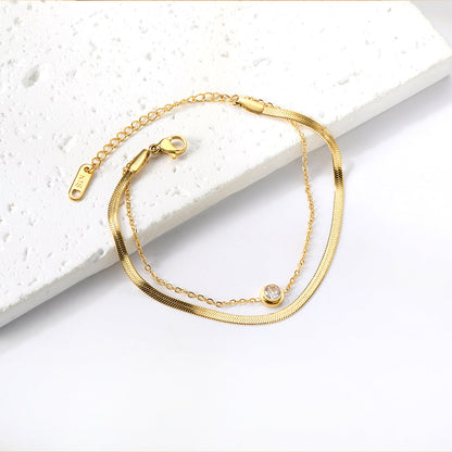 Wholesale Round white diamond accessories + double chain bracelet 16+5cm gold