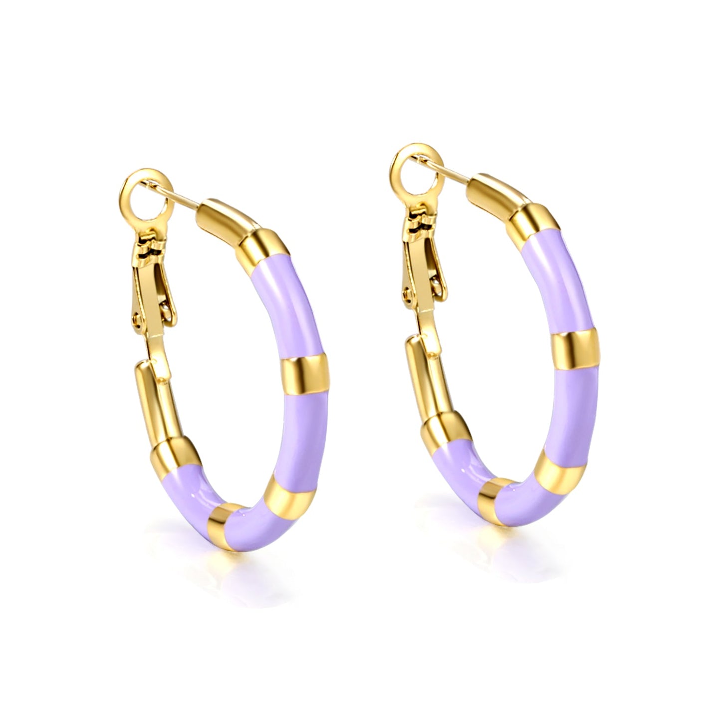 C-Stripe White&Purple&Sky Blue&Pink&Mixed Color Drop Earrings 3*30mm Gold Color