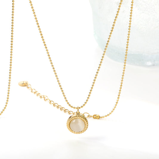 Round Twist Trim with White Cat's Eye Pendant 11.6mm Necklace 45+5cm