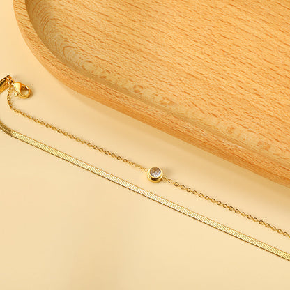 Wholesale Round white diamond accessories + double chain bracelet 16+5cm gold