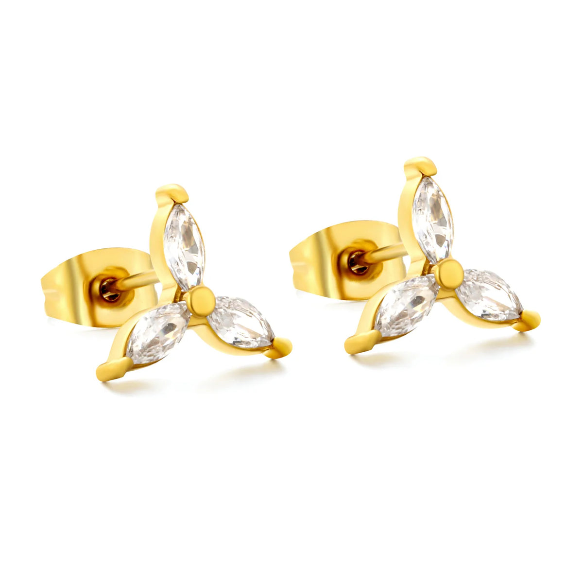 Marquise CZ Three-Petal Flower Stud Earrings | Minimalist Earrings for Wholesale