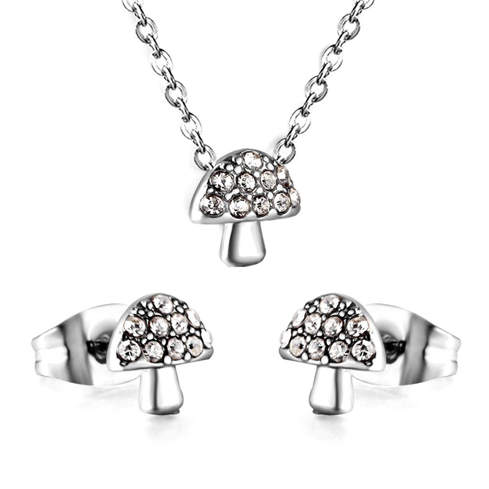 Mushroom Pendant with Diamond Jewelry Set Steel/Gold