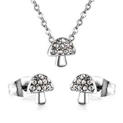 Mushroom Pendant with Diamond Jewelry Set Steel/Gold