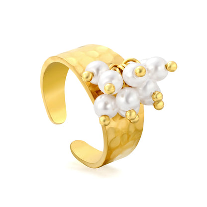 Hammered Pearl Cluster Open Cuff Ring | MOQ 12 |  Statement Ring Wholesale