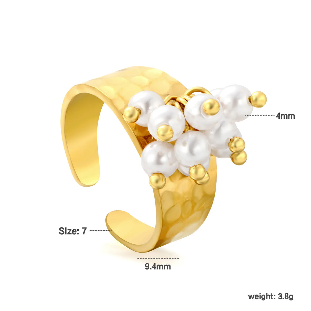 Hammered Pearl Cluster Open Cuff Ring | MOQ 12 |  Statement Ring Wholesale