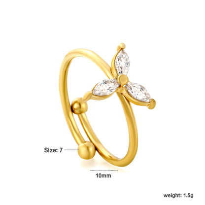 Marquise-Cut CZ Three Petal Open Cuff Ring | 18K Gold Plated Stainless Steel Dainty Ring