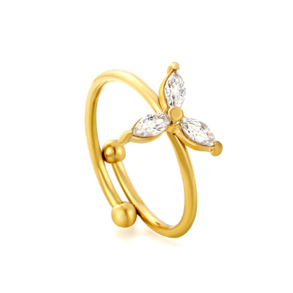 Marquise-Cut CZ Three Petal Open Cuff Ring | 18K Gold Plated Stainless Steel Dainty Ring
