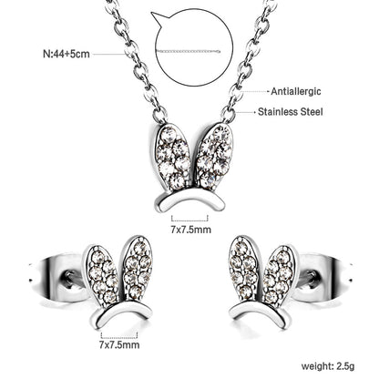 Rabbit Headdress Pendant with Diamonds Jewelry Set Steel/Gold