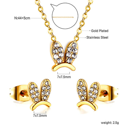 Rabbit Headdress Pendant with Diamonds Jewelry Set Steel/Gold