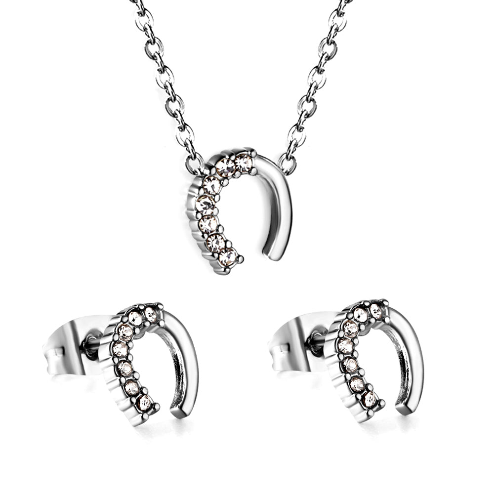 U Pendant with Diamonds Set Steel/Gold
