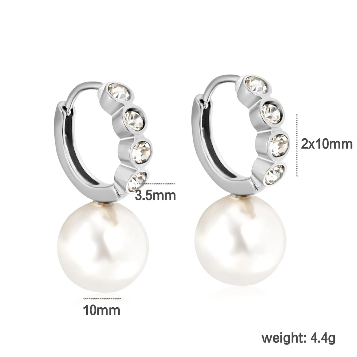 CZ Inlaid Pearl Drop Huggie Hoop Earrings | Gold & Steel Color Option | Wholesale MOQ 12