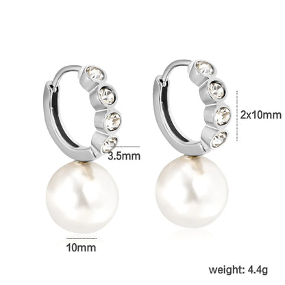 CZ Inlaid Pearl Drop Huggie Hoop Earrings | Gold & Steel Color Option | Wholesale MOQ 12