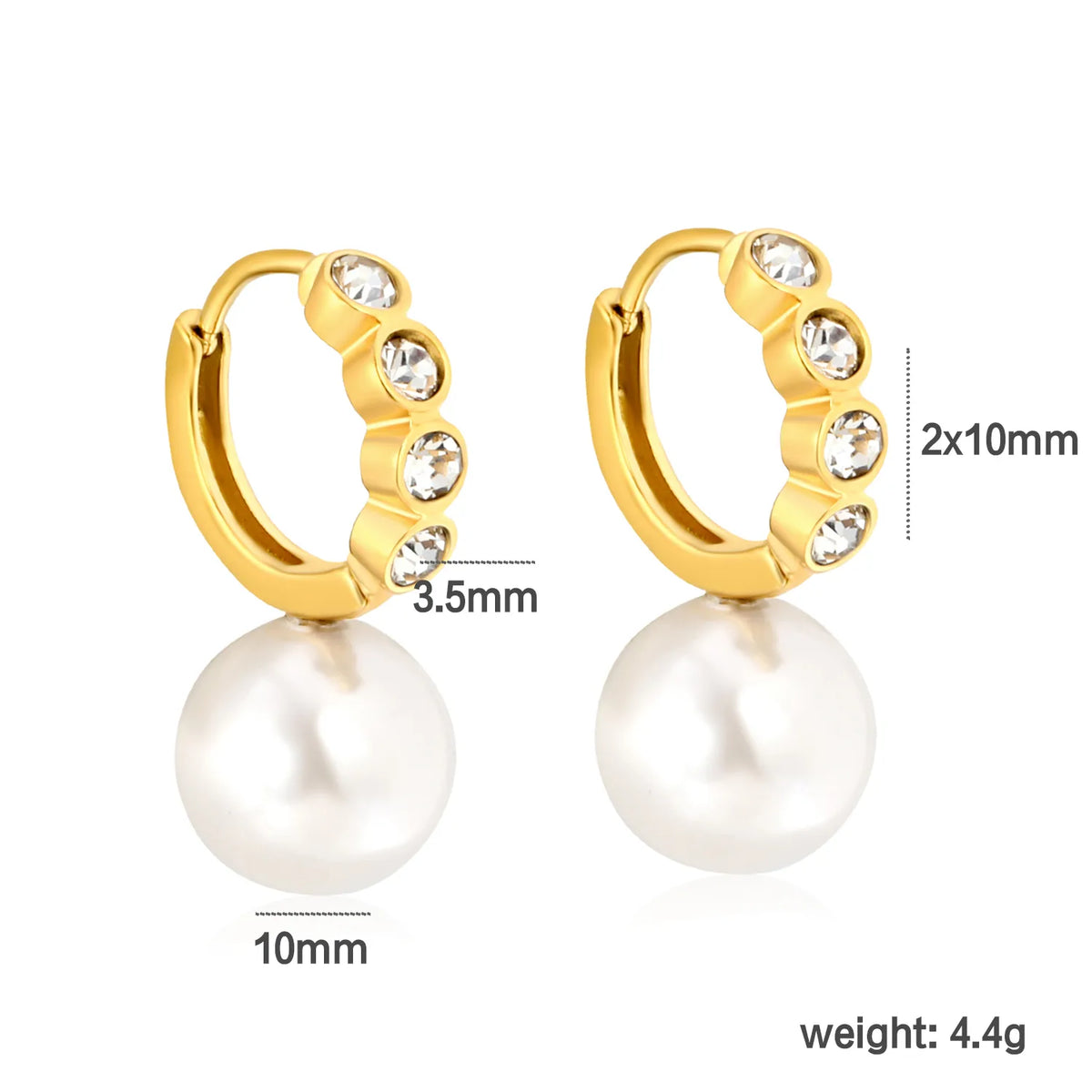 CZ Inlaid Pearl Drop Huggie Hoop Earrings | Gold & Steel Color Option | Wholesale MOQ 12