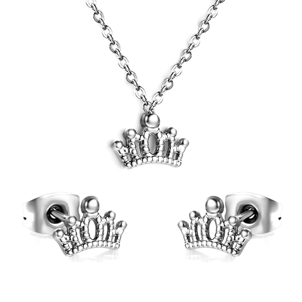 Gold/Steel Polished Crown Shape Jewelry Set