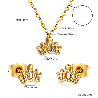 Gold/Steel Polished Crown Shape Jewelry Set