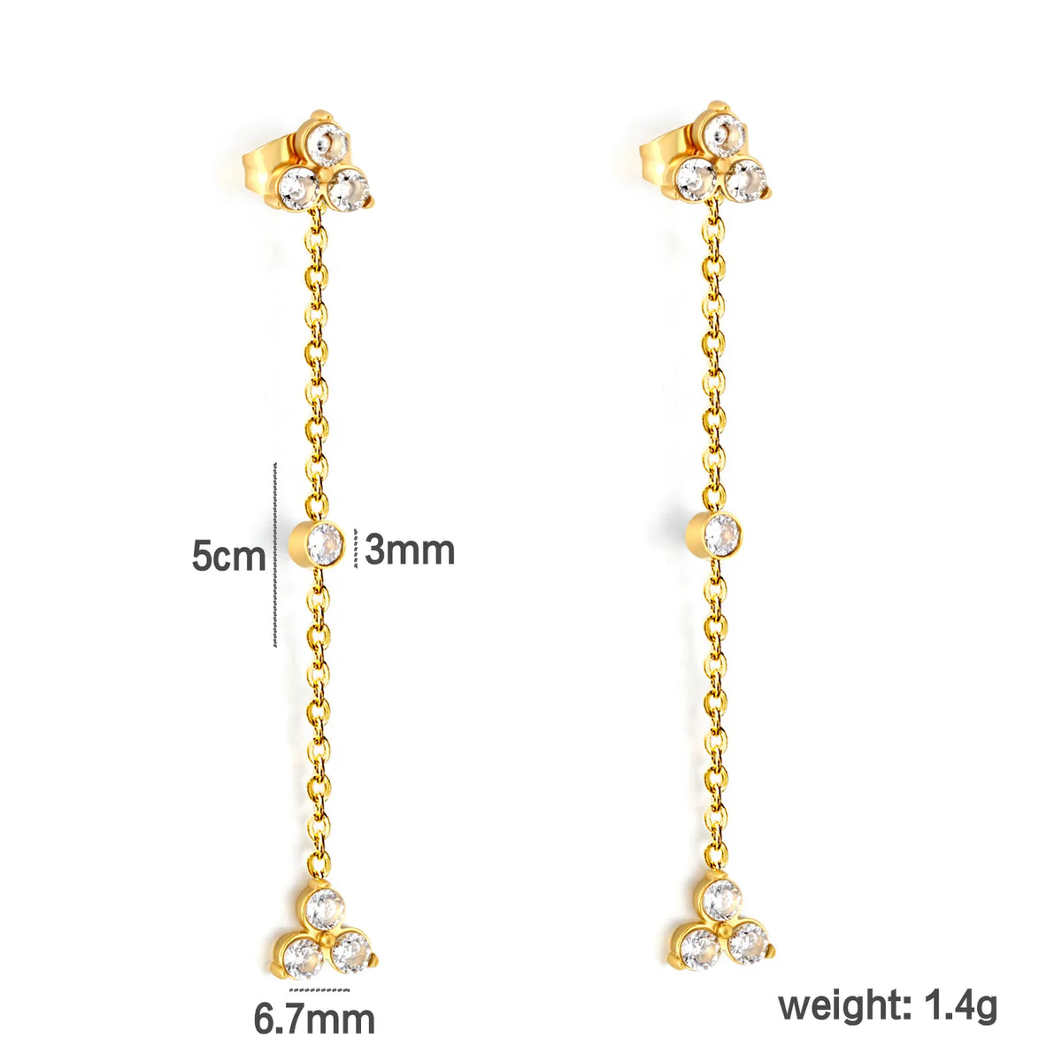 4 Styles Dainty CZ Long Chain Drop Stud Earrings | 18K Gold Plated Stainless Steel | Tassel Earrings Wholesale MOQ 12