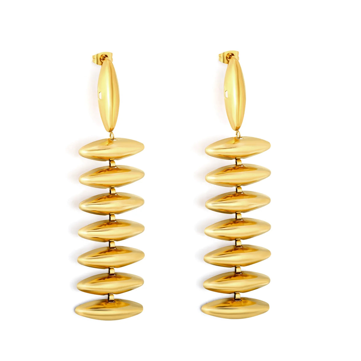 Long Stacked Oval Disc Drop Earrings | MOQ 12 | Statement Earrings Bulk Order MOQ 12