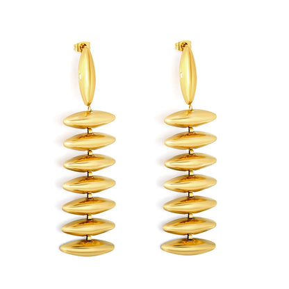 Long Stacked Oval Disc Drop Earrings | MOQ 12 | Statement Earrings Bulk Order MOQ 12