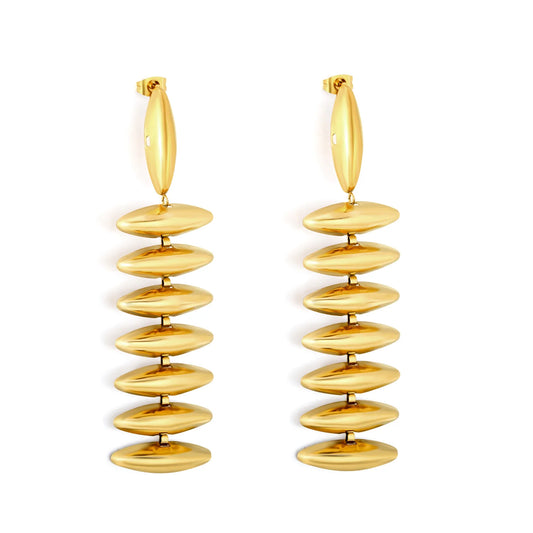 Long Stacked Oval Disc Drop Earrings | MOQ 12 | Statement Earrings Bulk Order MOQ 12