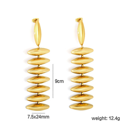 Long Stacked Oval Disc Drop Earrings | MOQ 12 | Statement Earrings Bulk Order MOQ 12