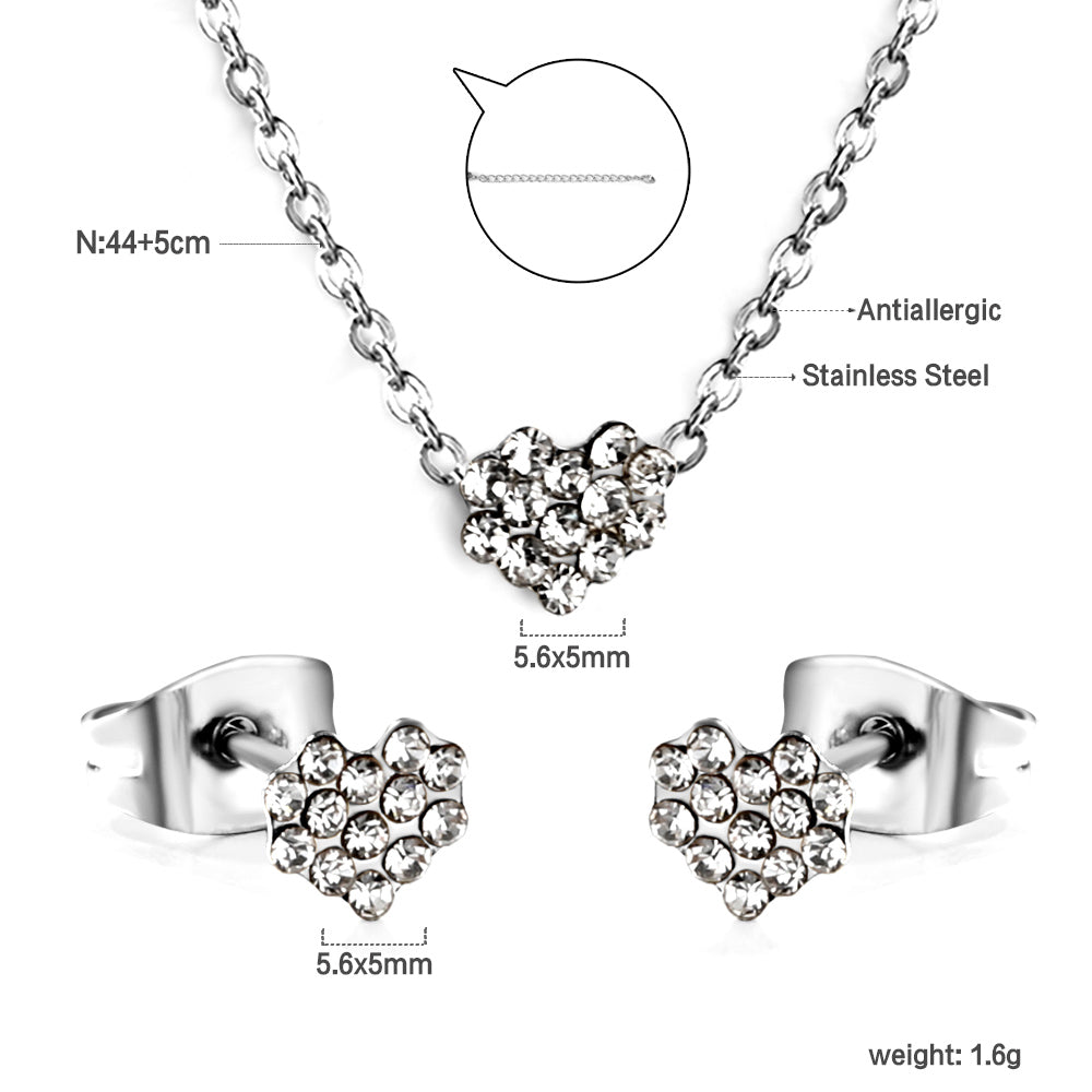 Gold/Steel Heart Shape Jewelry Set with Diamonds